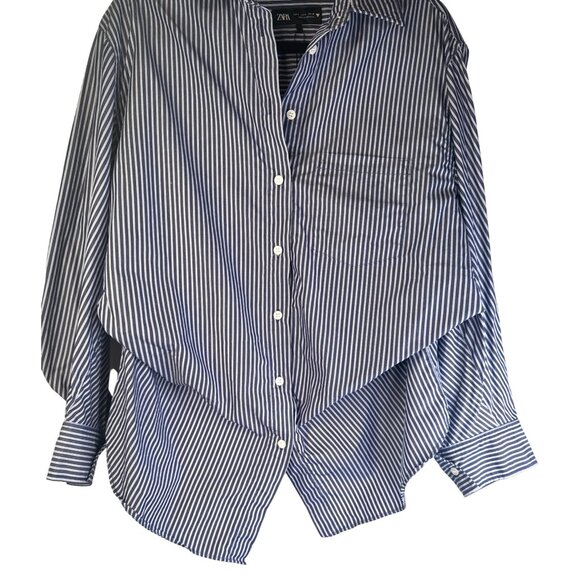 2/$30 ZARA Small Navy & White Striped Button-Up - Picture 6 of 13